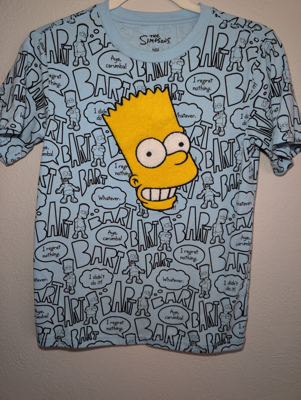 the Simpson Kids T-shirt 10/12 Blue Plush Fleece‎ Bart Head